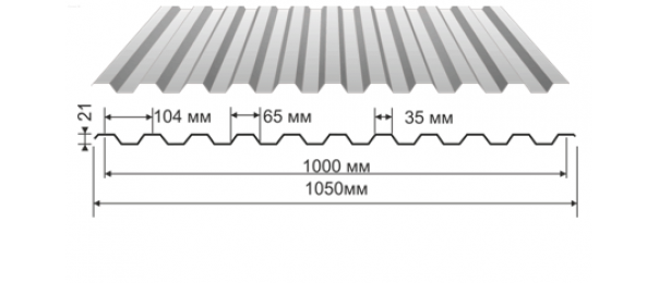 Профнастил оцинкованный С-21 1050x2000 (эконом) купить недорого в Щелково
