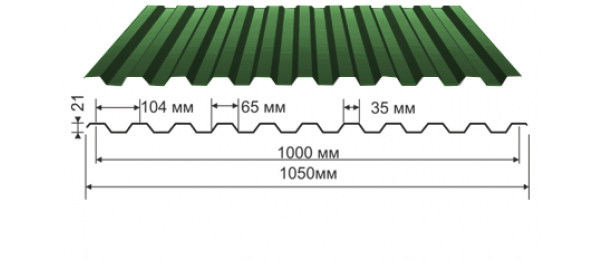 Профнастил зеленый оцинкованный  RAL 6005 С-21 купить недорого в Щелково